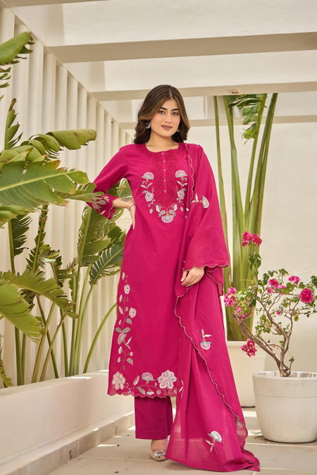 Naisha K 84 Mal Cotton Embroidered Kurti Bottom With Dupatta Wholesale Market In Surat